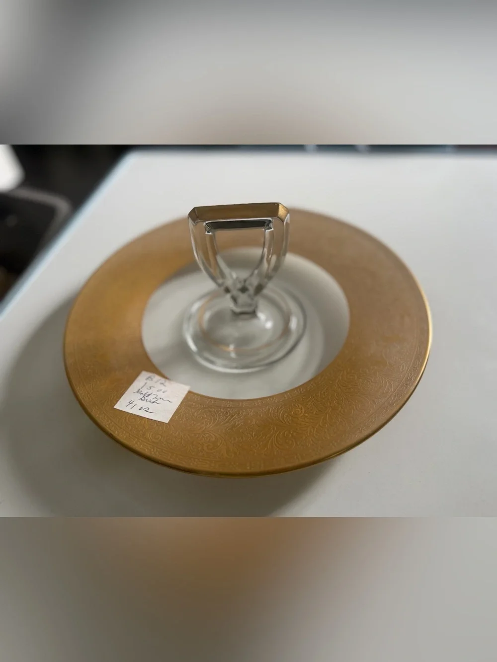 Gold Rim Glass Charger Plate with Clear Glass Centerpiece